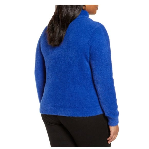 Halogen Blue Fuzzy Teddy Turtleneck Knit Sweater - Picture 2 of 9